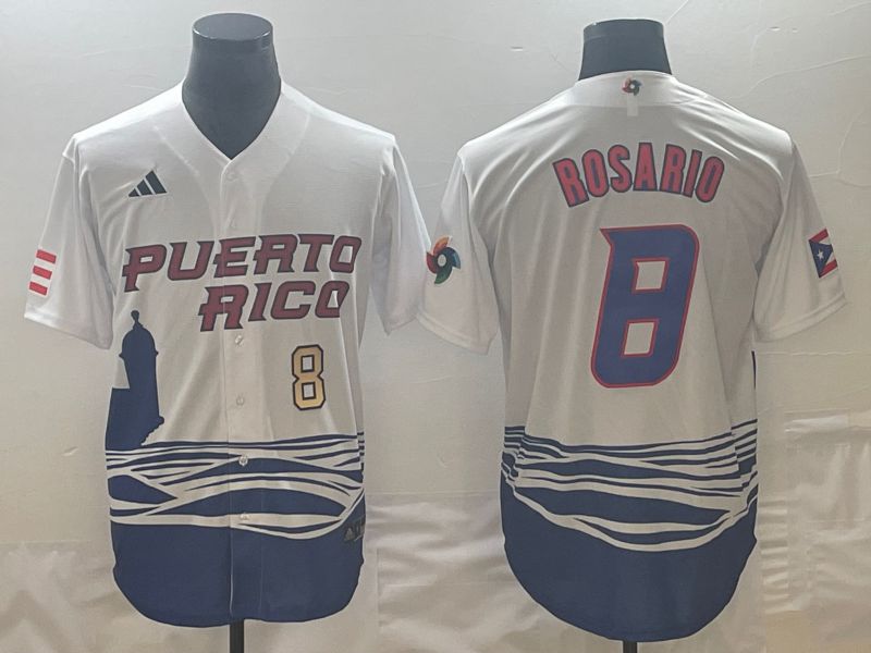 Men 2023 World Cub Puerto Rico 8 Rosario White Nike MLB Jersey5